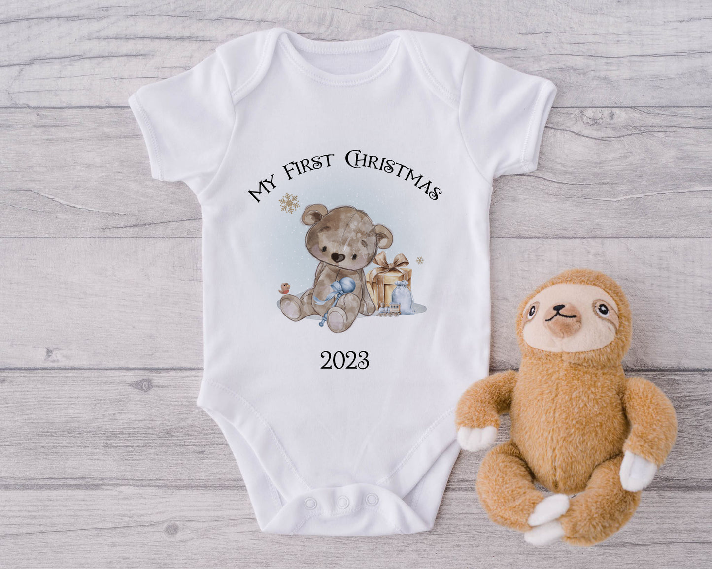 Personalised Christmas Bear Baby Vests