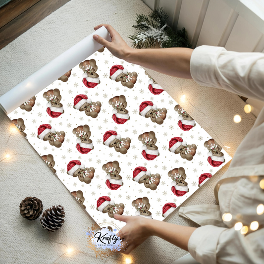 Santa Bear Pudding Wrapping Paper - 1m Roll