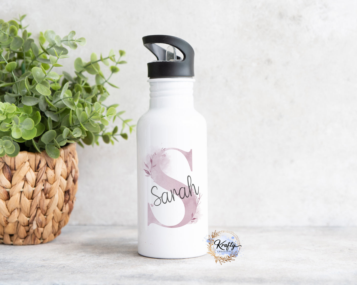 Floral Initials Water Bottle