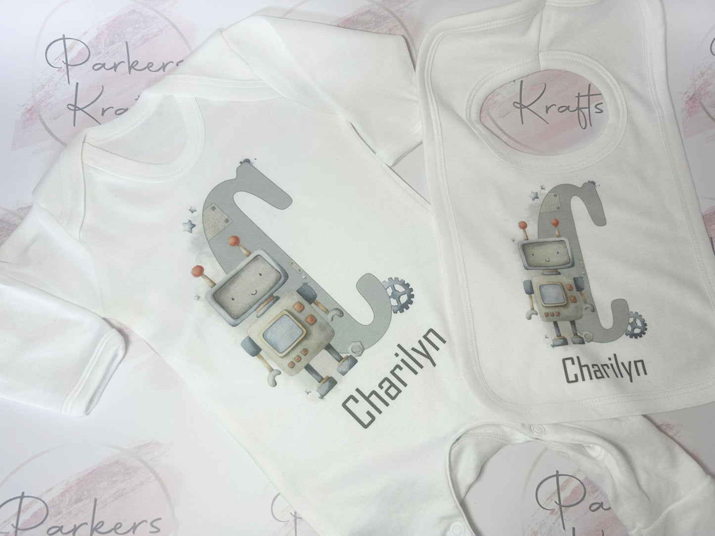 Personalised Robot Romper & Bib Set