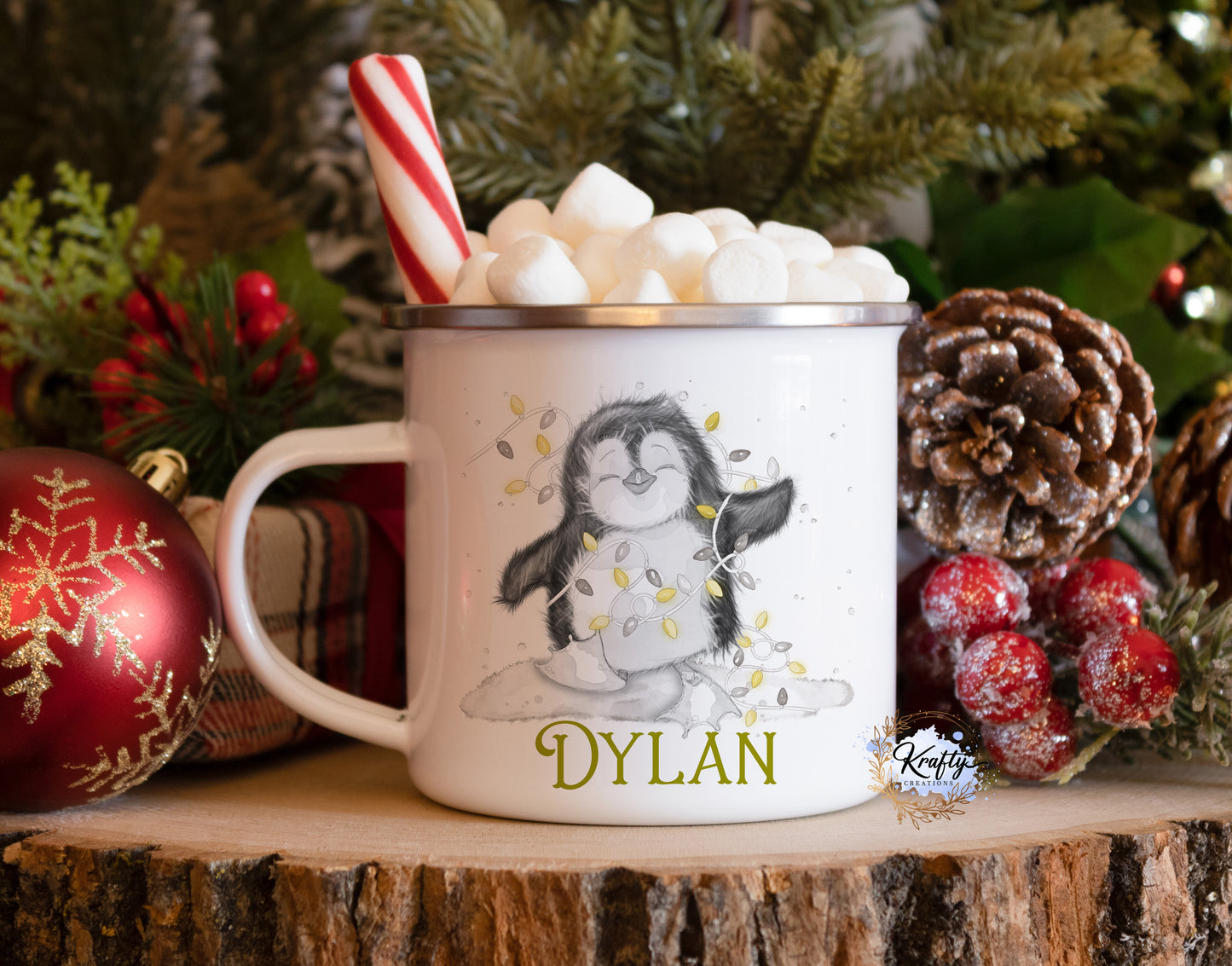 Christmas Penguin Enamel Mug