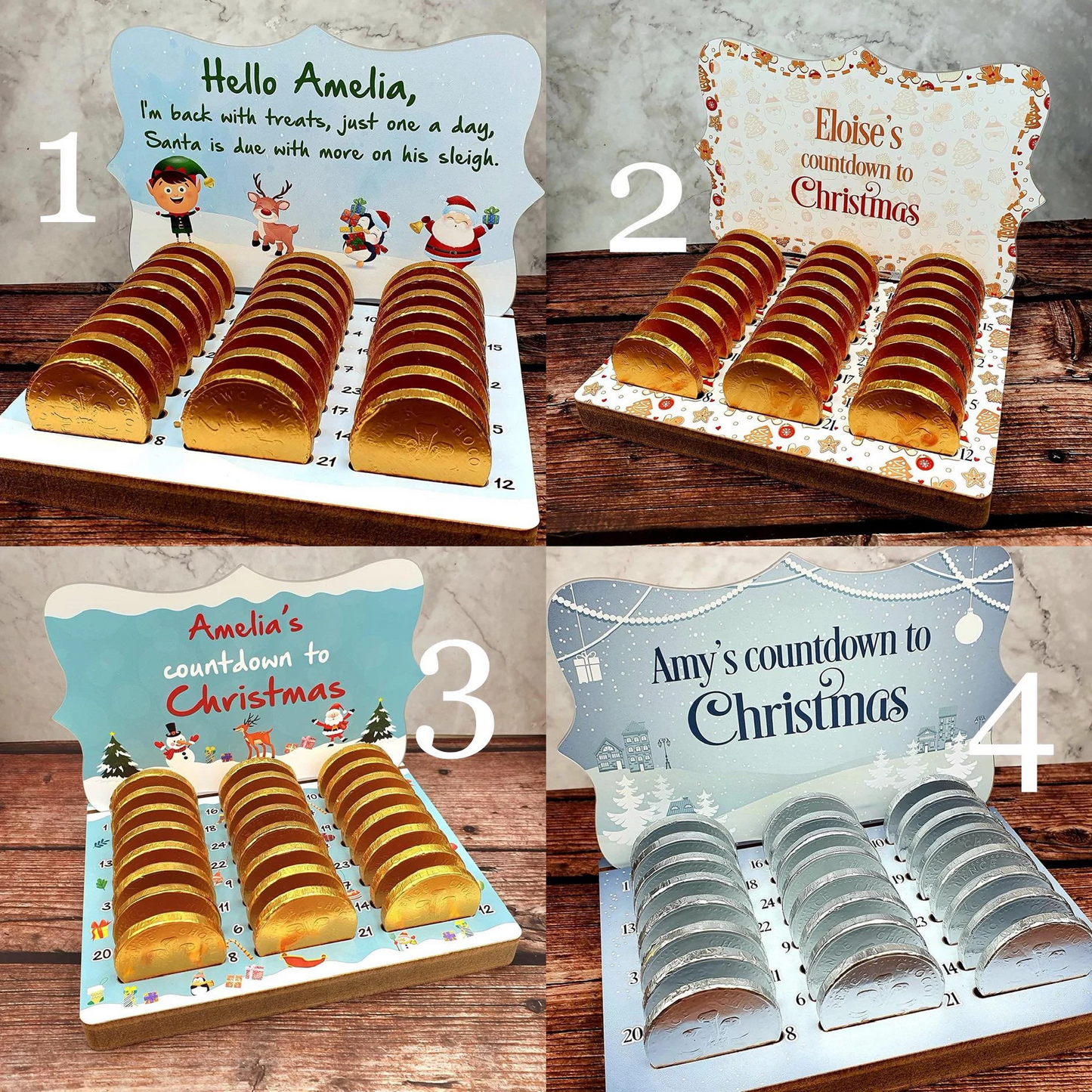 Personalised Chocolate Countdown Advent Calendars - Coins or Kinder