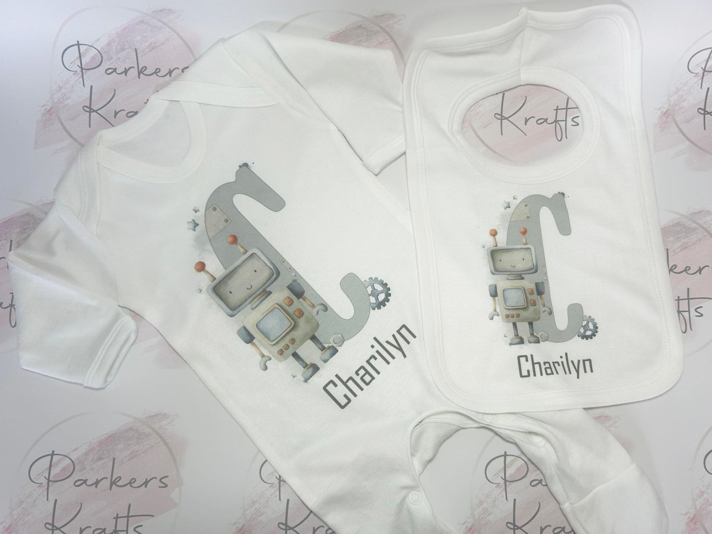 Personalised Robot Romper & Bib Set