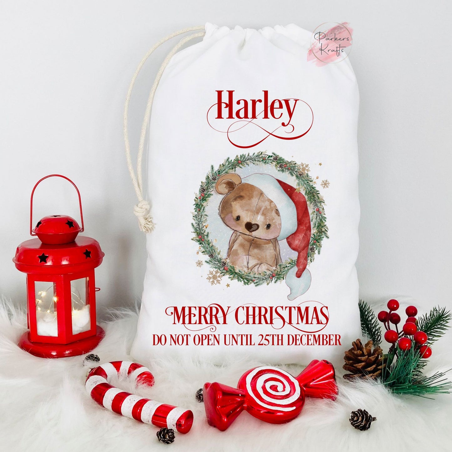 Candy Cane Teddy Bear Christmas Sacks