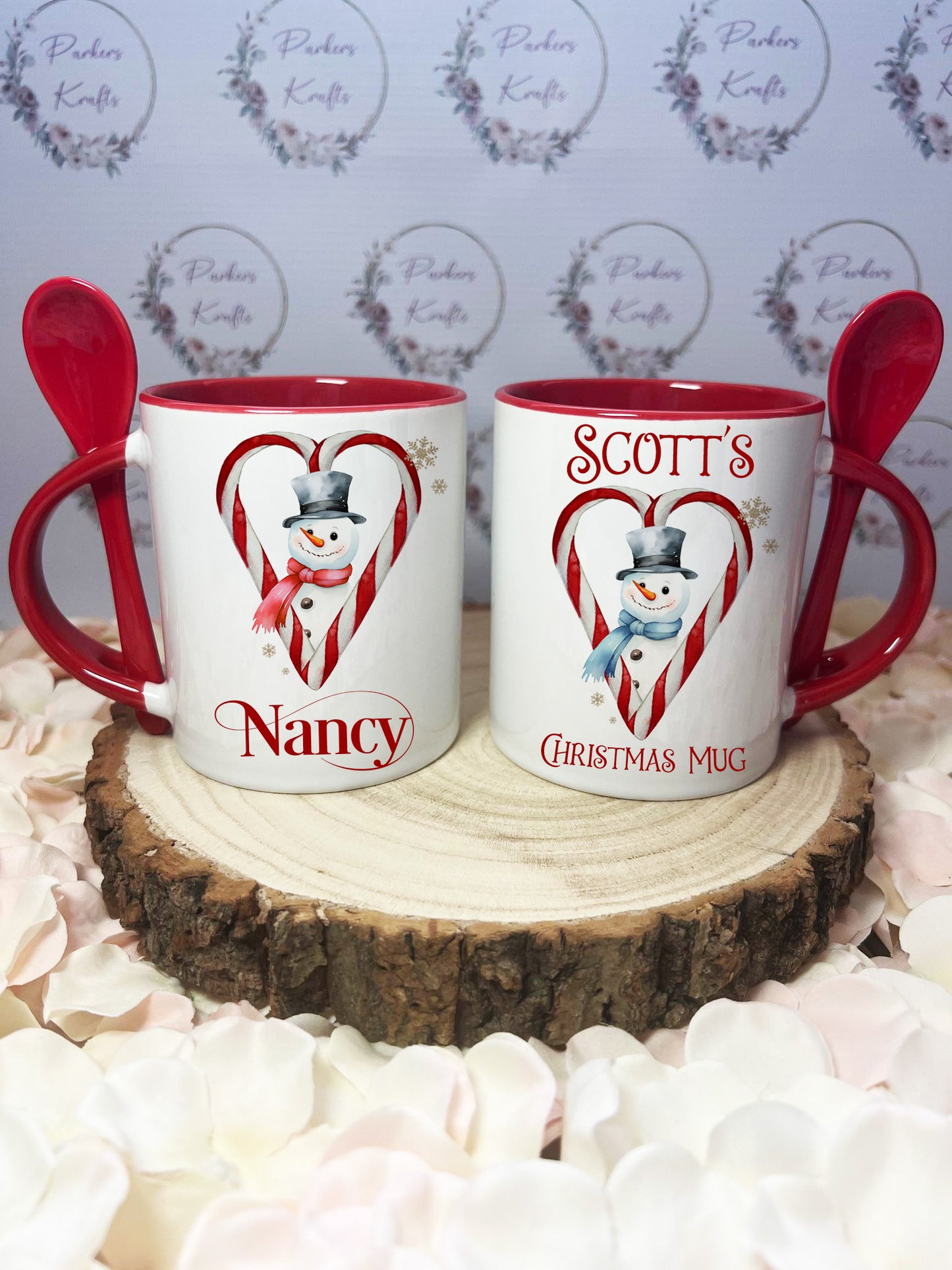 Candy Cane Snowman Spoon Mugs