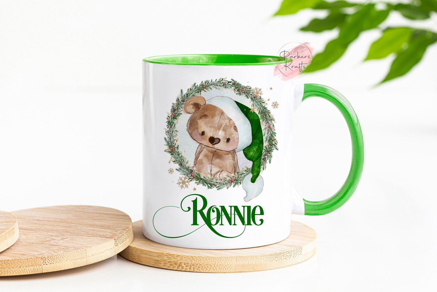 Wreath Teddy Bear Christmas Mugs