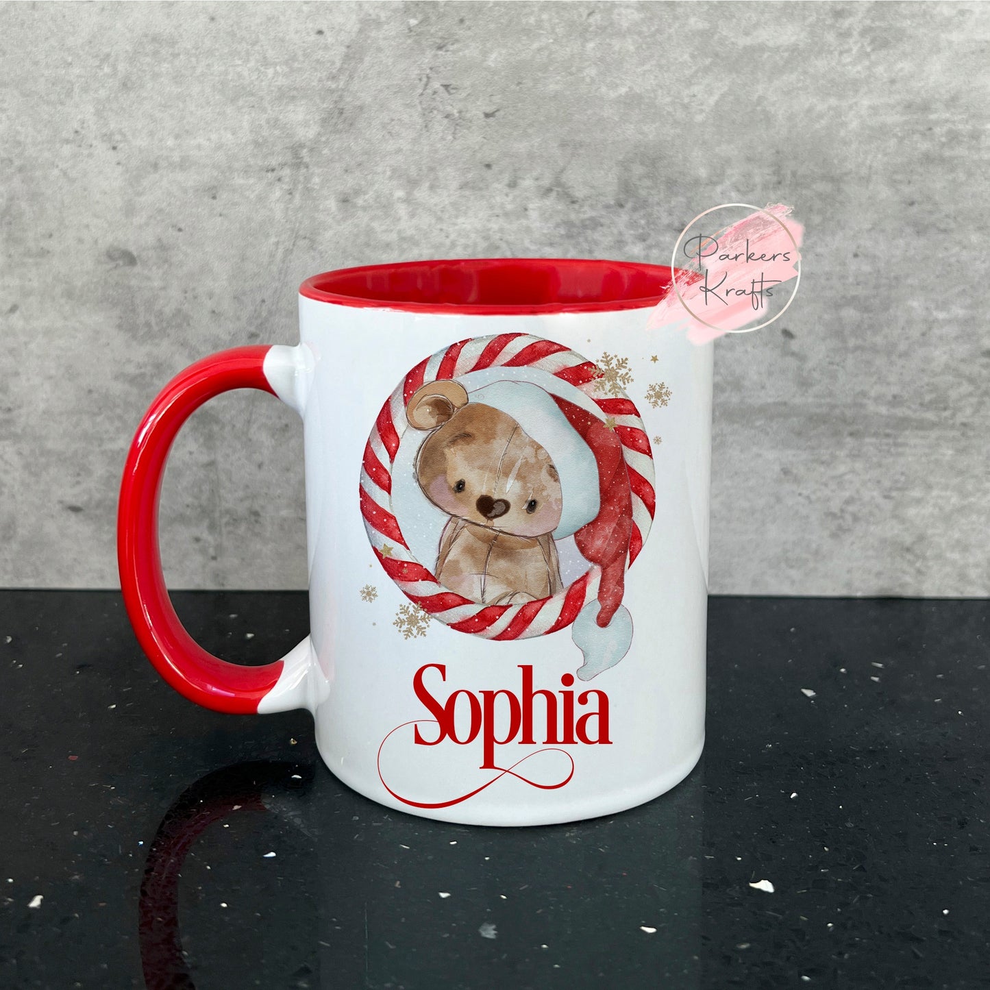 Candy Cane Teddy Bear Christmas Mugs