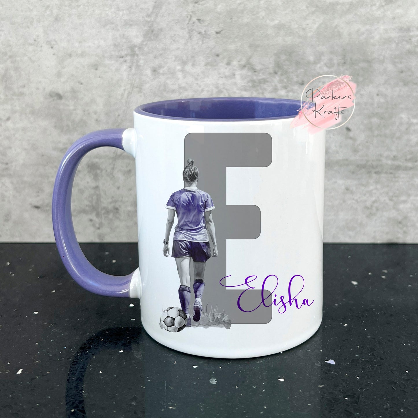 Personalised Football Girl Initial Mugs