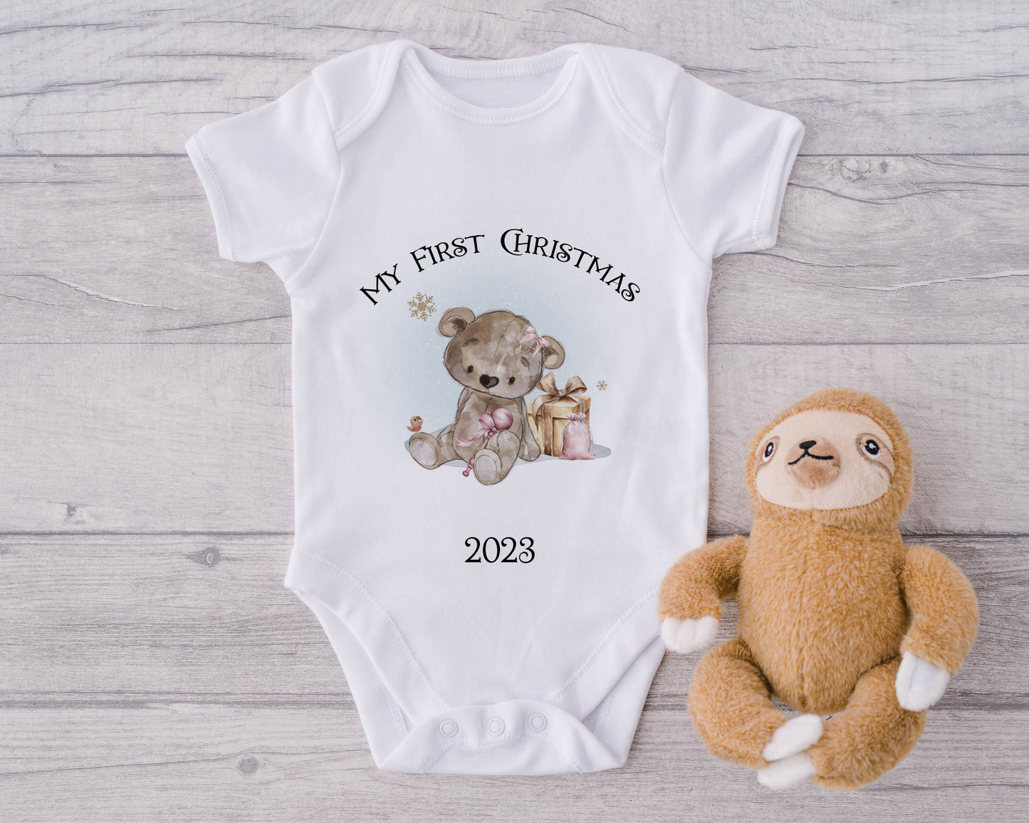 Personalised Christmas Bear Baby Vests