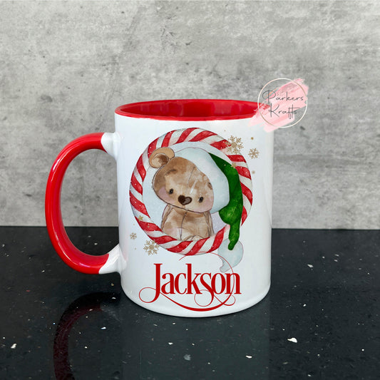 Candy Cane Teddy Bear Christmas Mugs