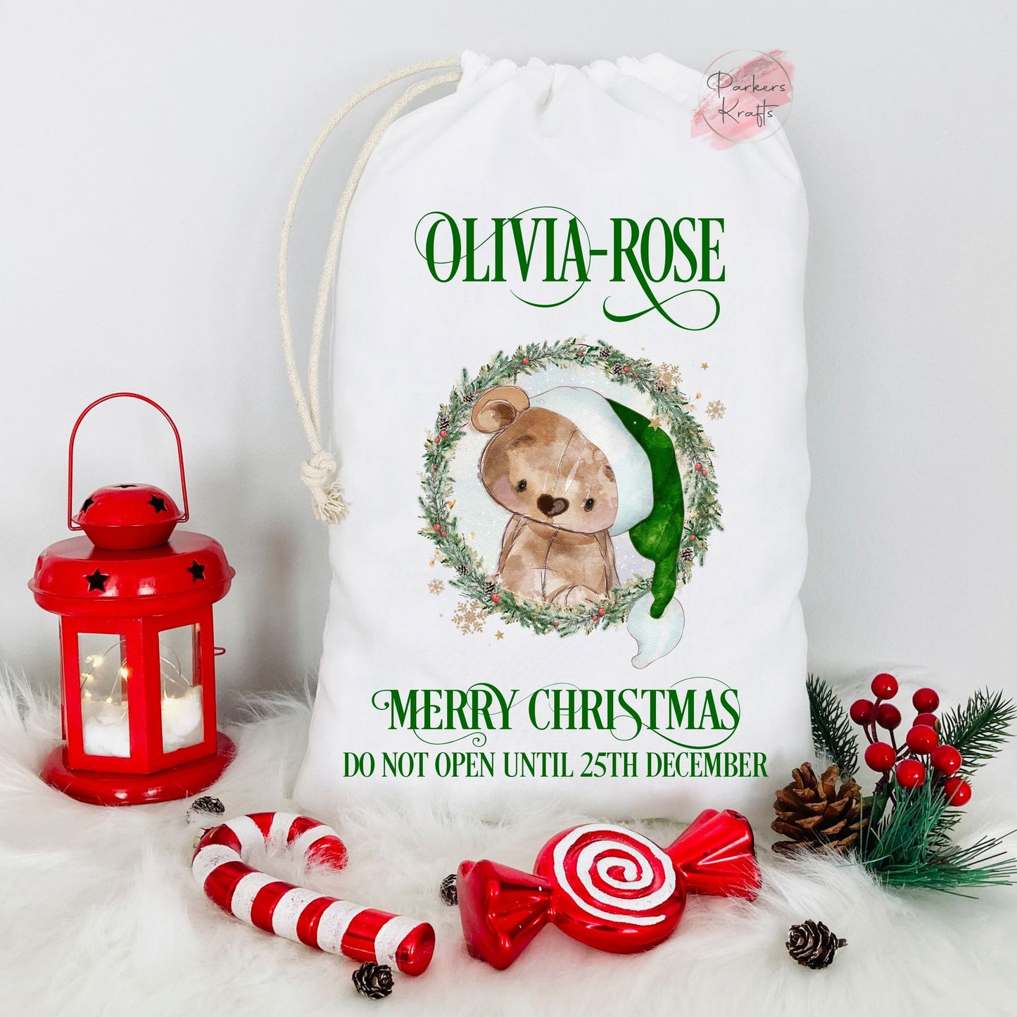 Candy Cane Teddy Bear Christmas Sacks