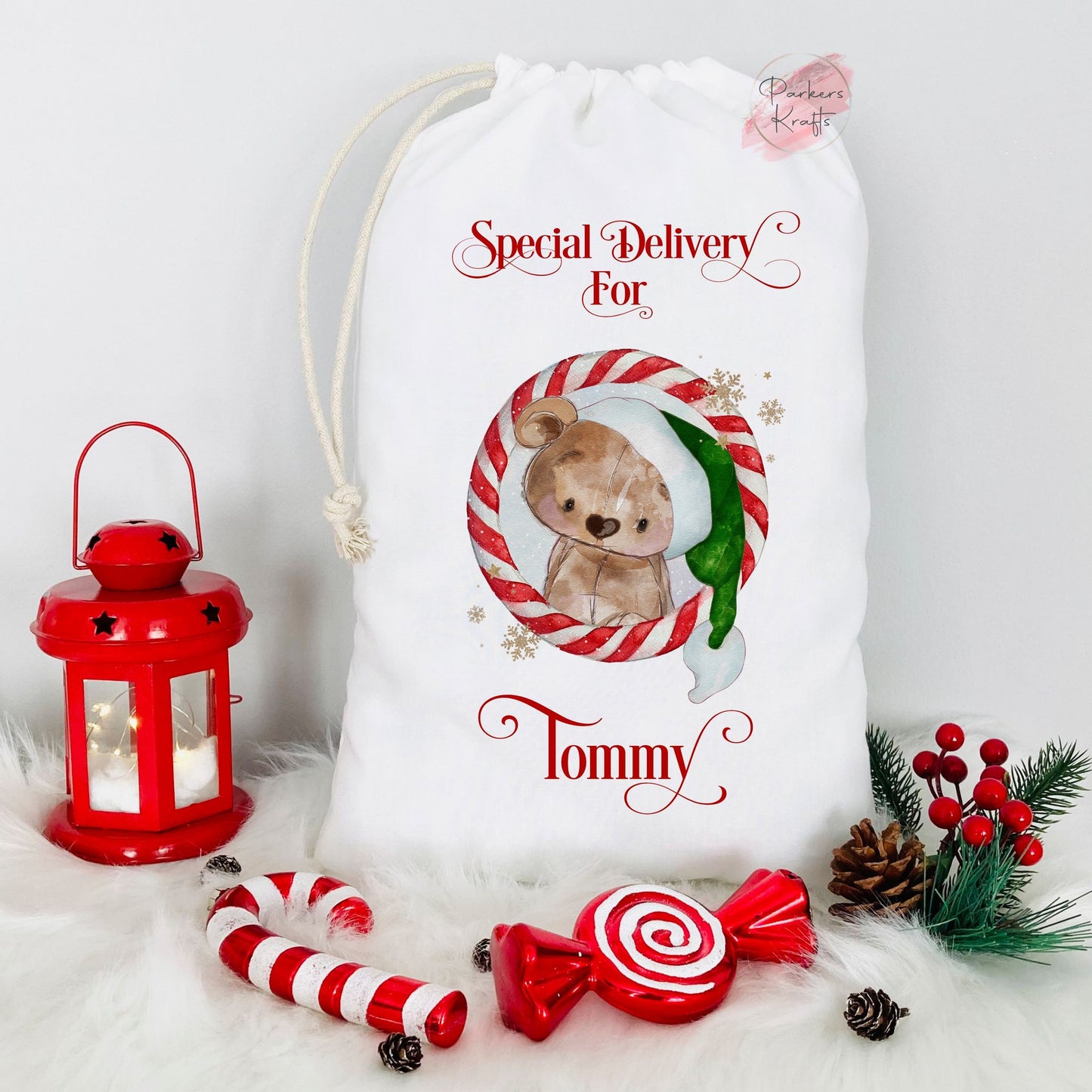 Candy Cane Teddy Bear Christmas Sacks