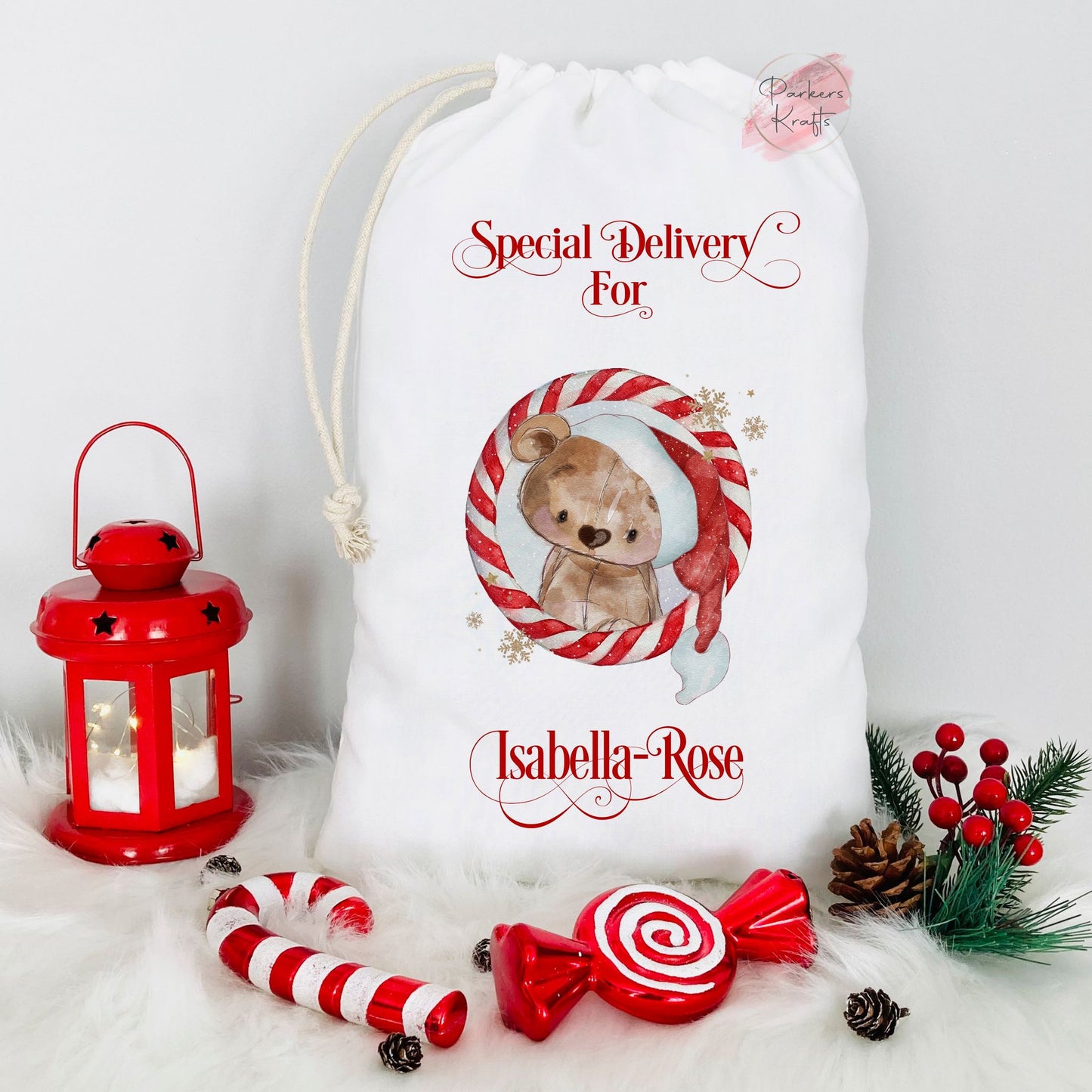 Candy Cane Teddy Bear Christmas Sacks