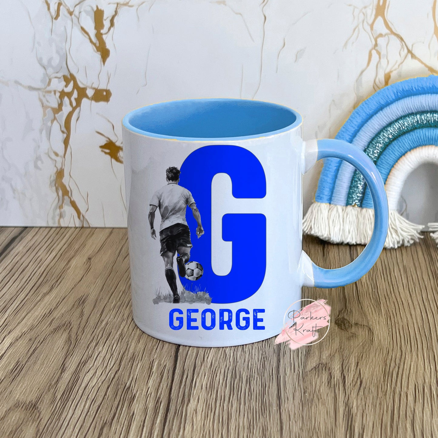 Personalised Football Boy Initial Mugs