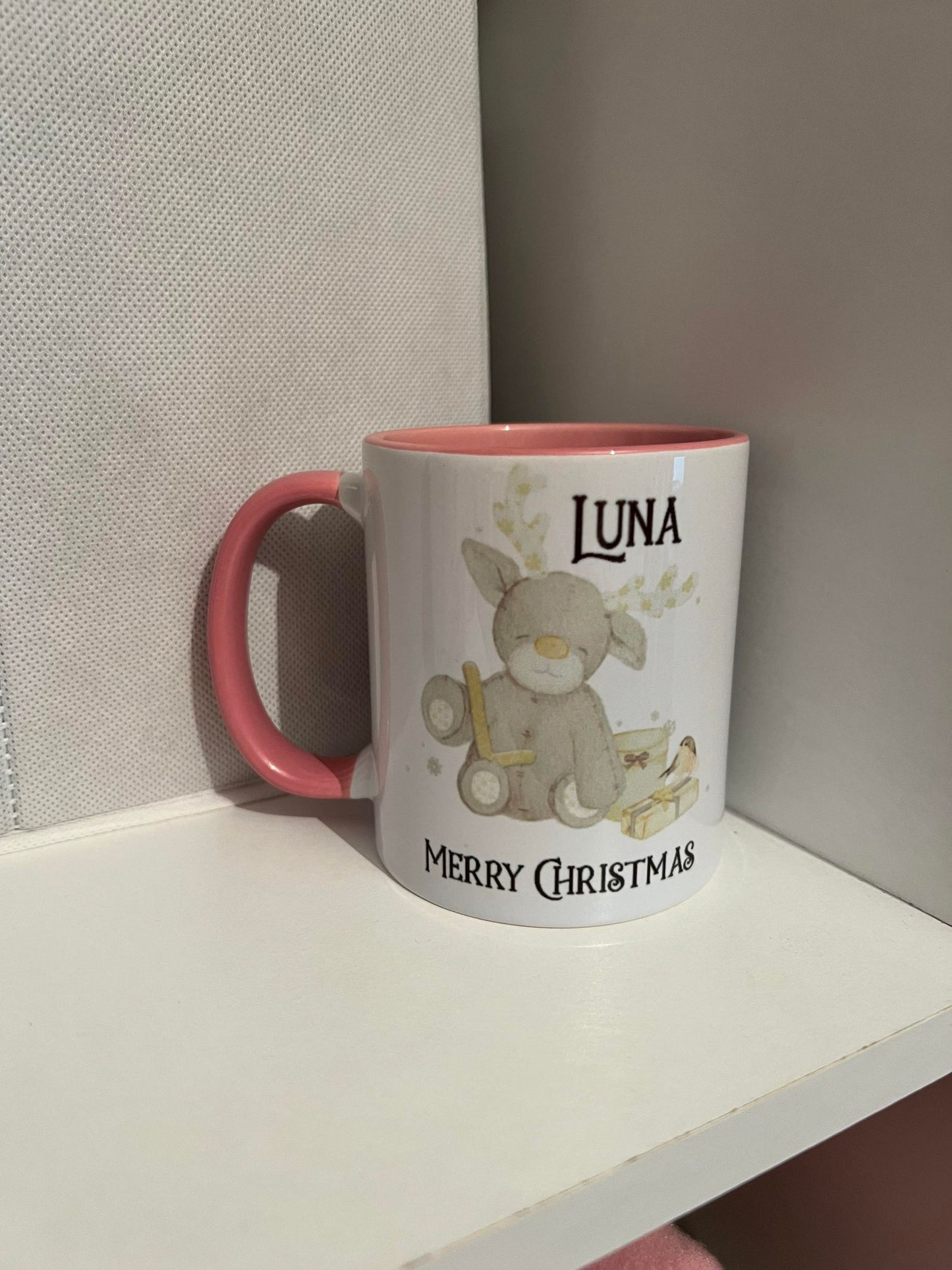 Personalised Reindeer Bear Initial Mug