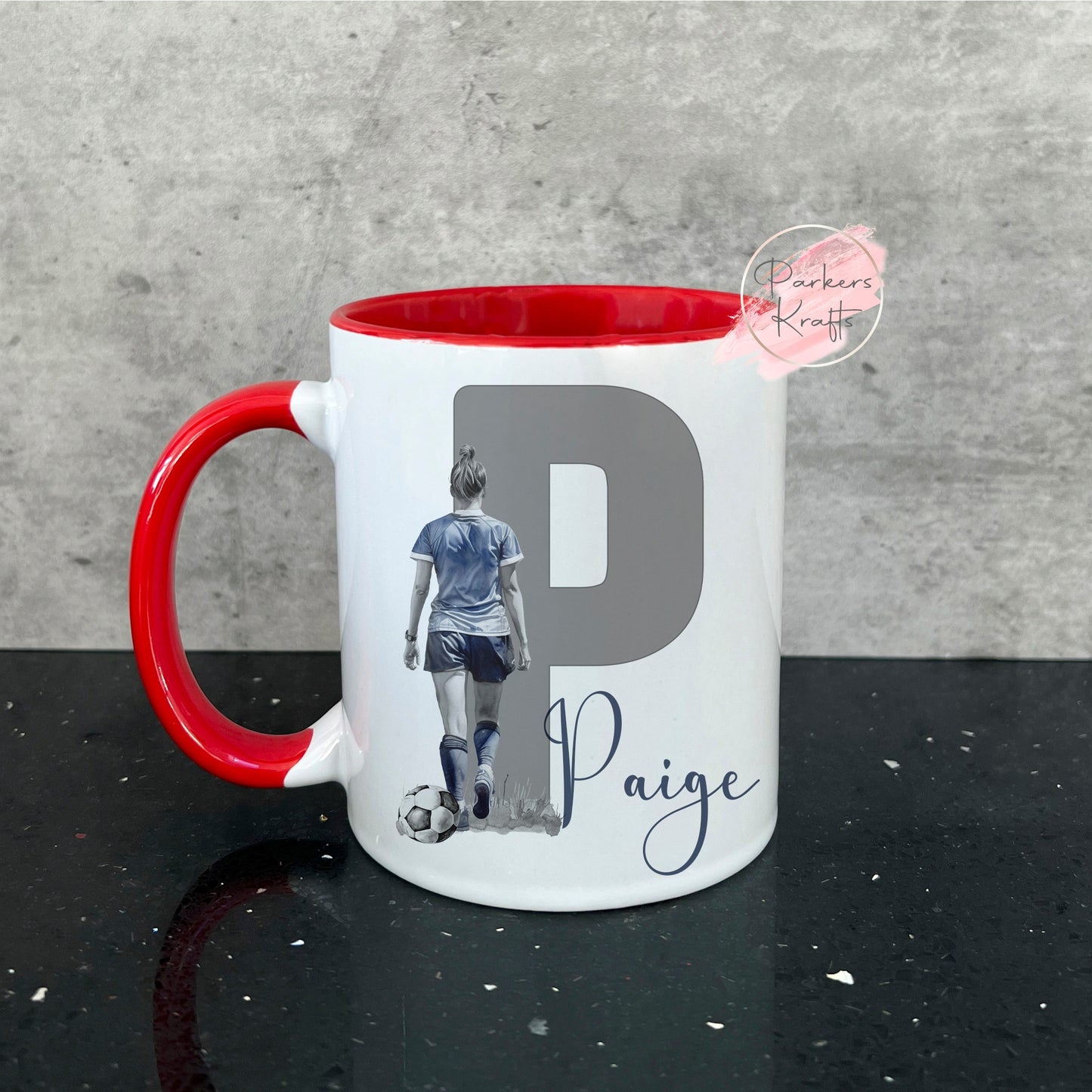 Personalised Football Girl Initial Mugs