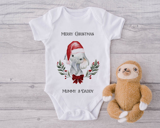 Personalised Christmas Santa Elephant Baby Vests