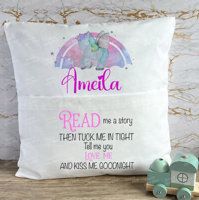 Personalised Unicorn Book Cushions