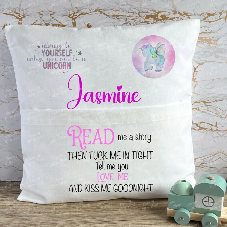 Personalised Unicorn Book Cushions