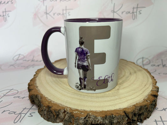 Personalised Football Girl Initial Mugs