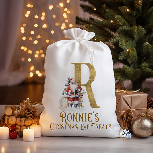 Father Christmas Reindeer Initials Christmas Sack