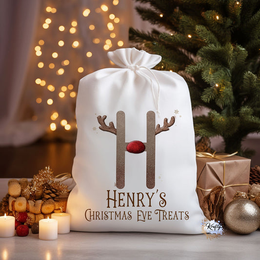Reindeer Initials Red Christmas Sack
