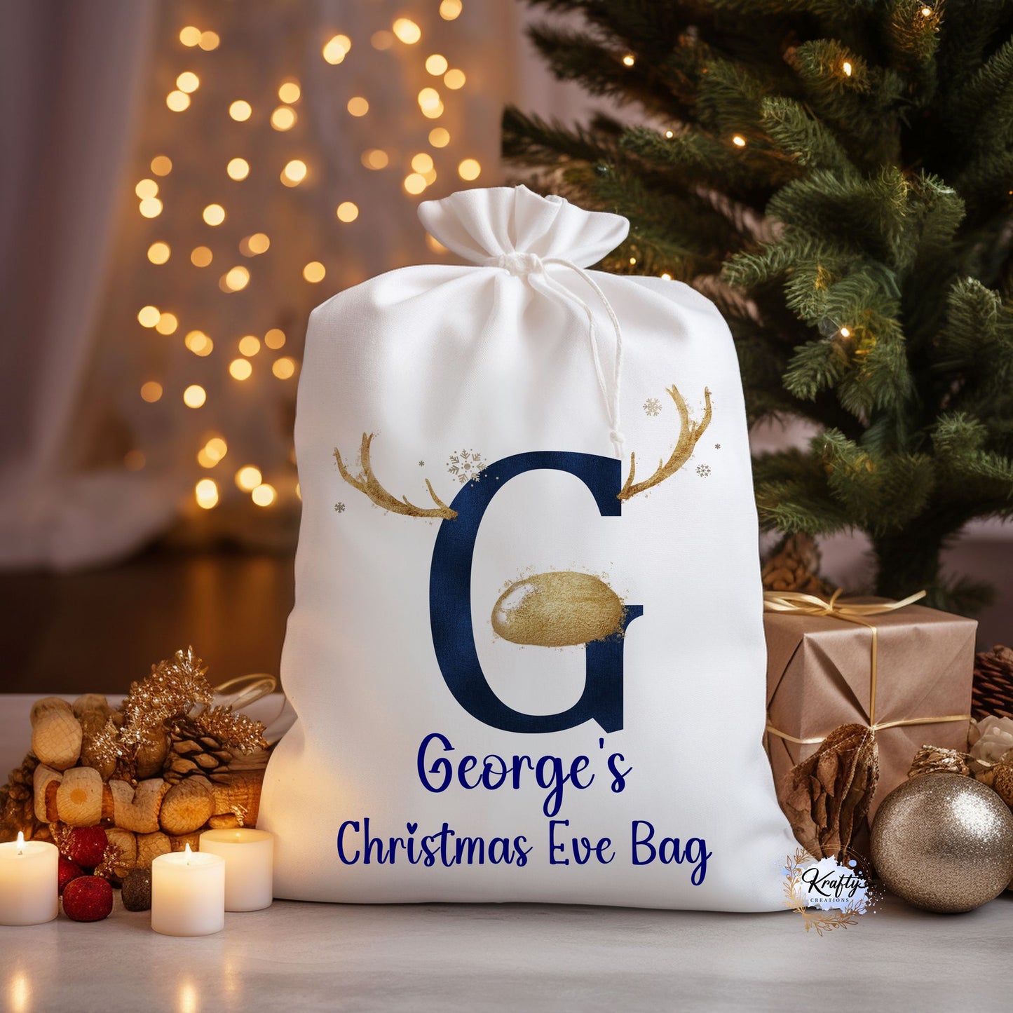 Reindeer Initials Christmas Sack