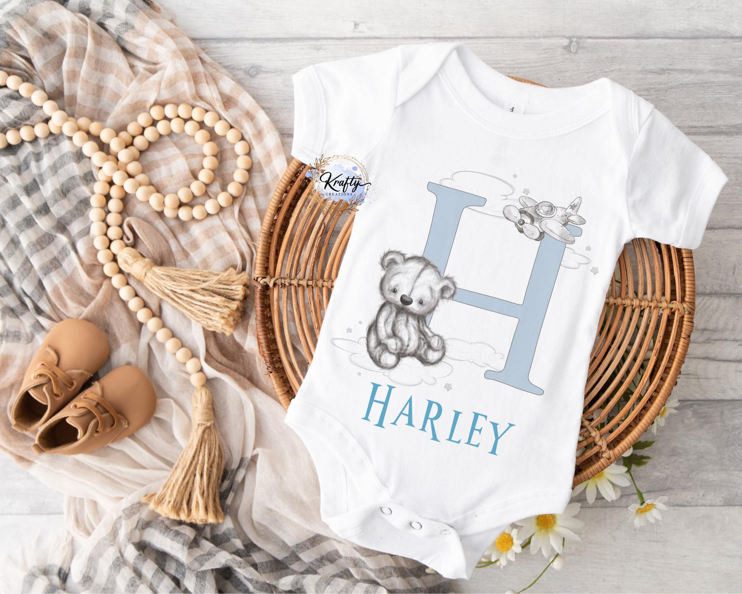 Blue Alphabet Bear Vest & Sleepsuit