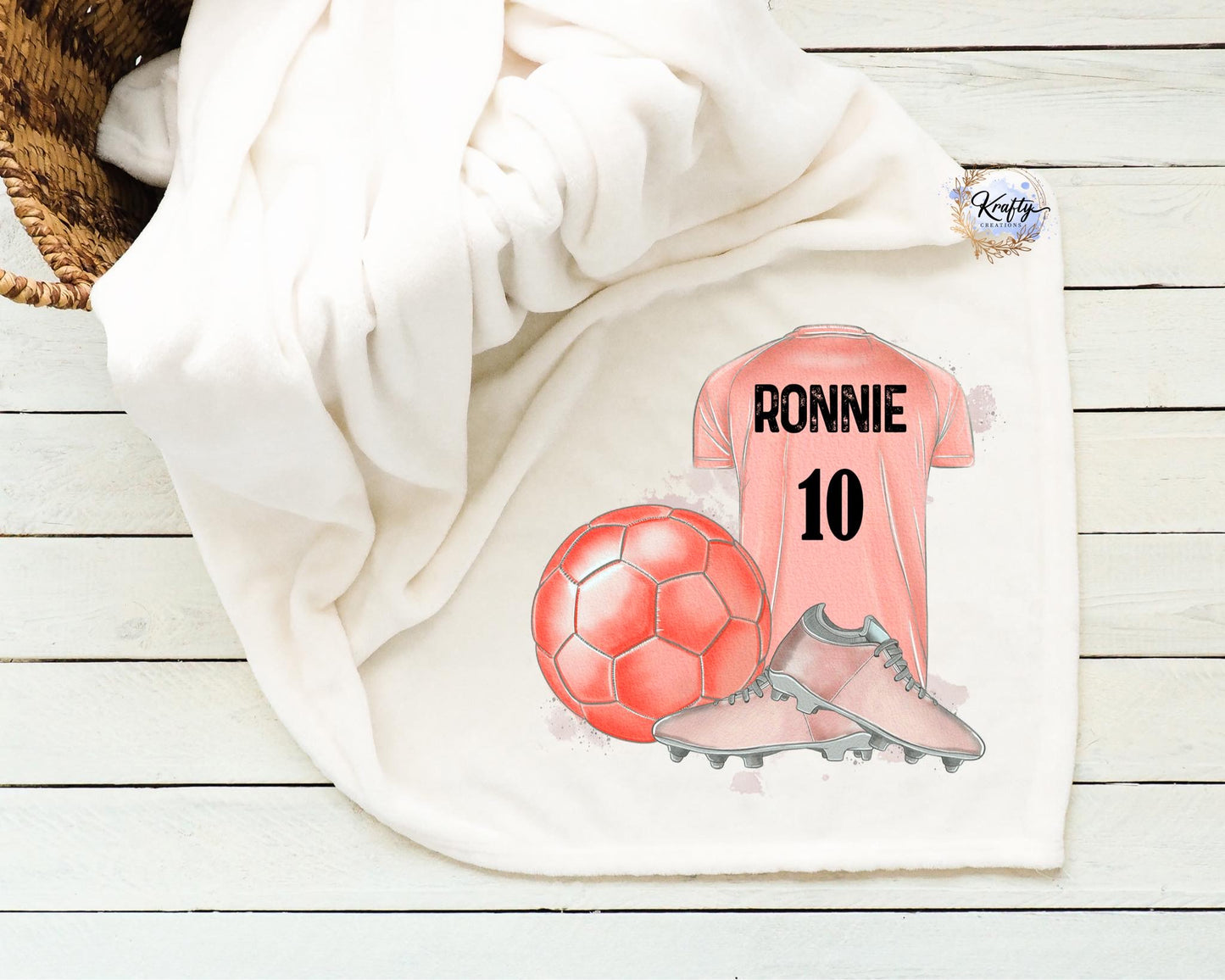 Personalised football Name and number T-shirt blanket