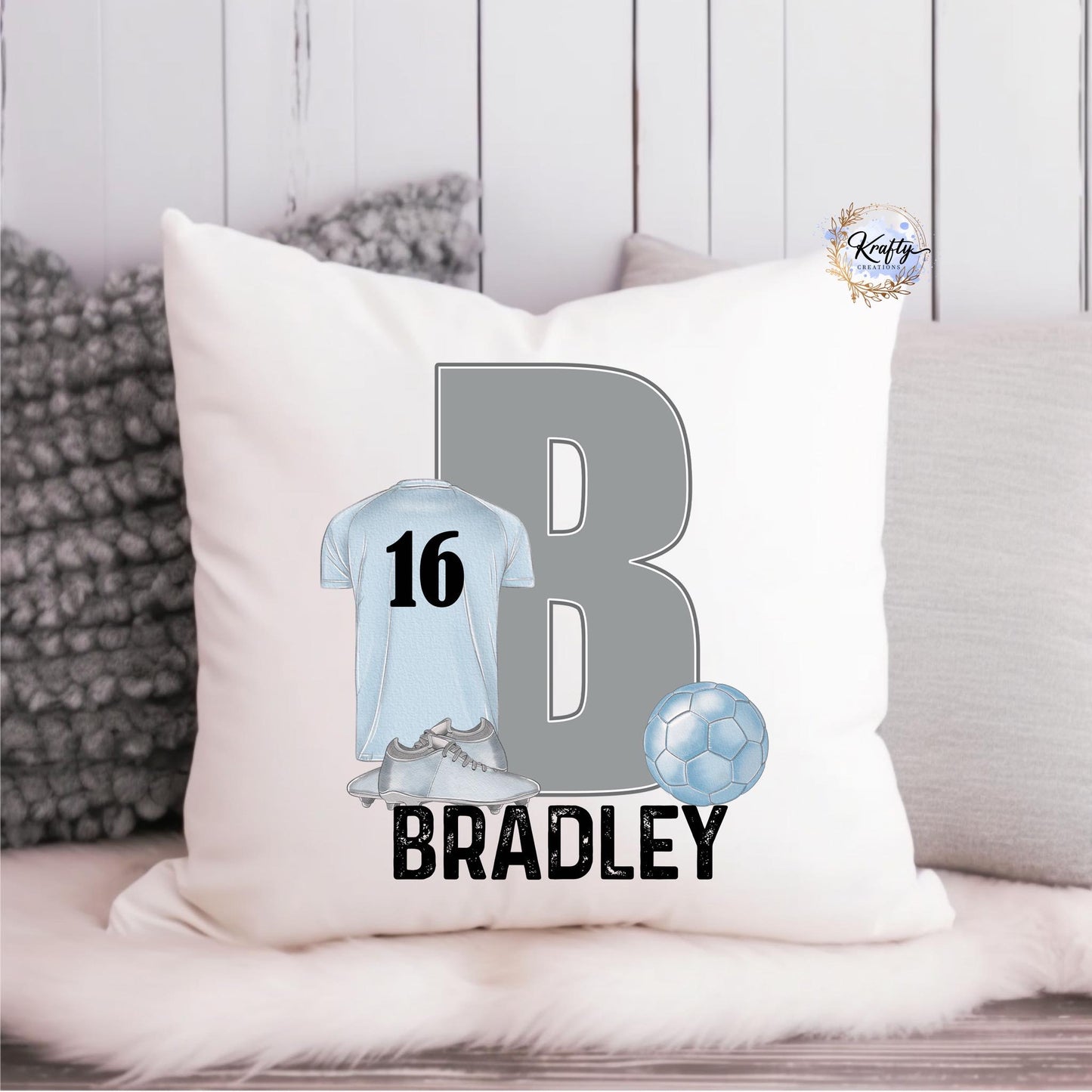 Football inital and name and number pillow