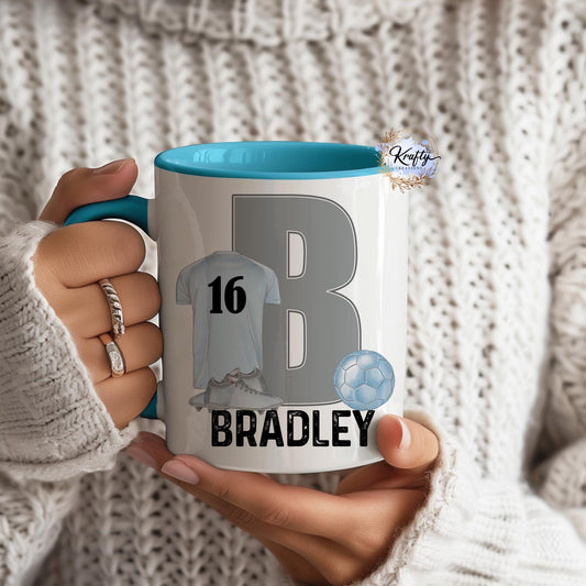 Football inital name and number mugs