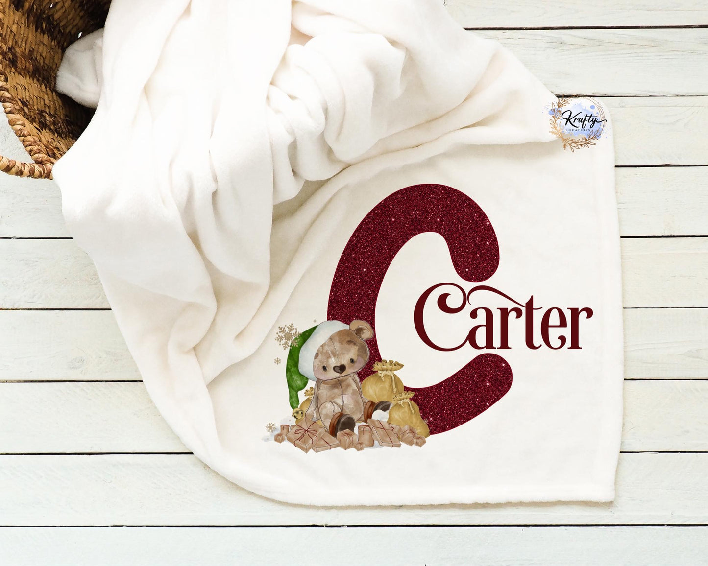 Personalised Santa teddy Bear Blanket