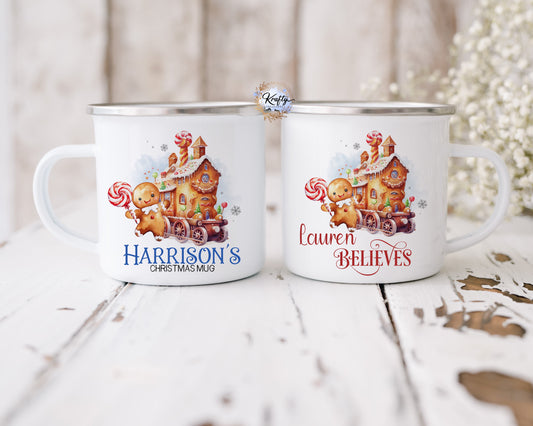 Gingerbread man & house train train Enamel Mug