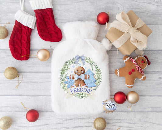 Blue gingerbread man Hot Water Bottle