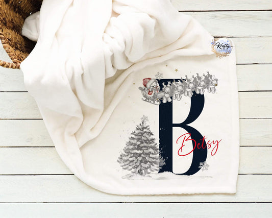 Santa bear and reindeer inital Blanket
