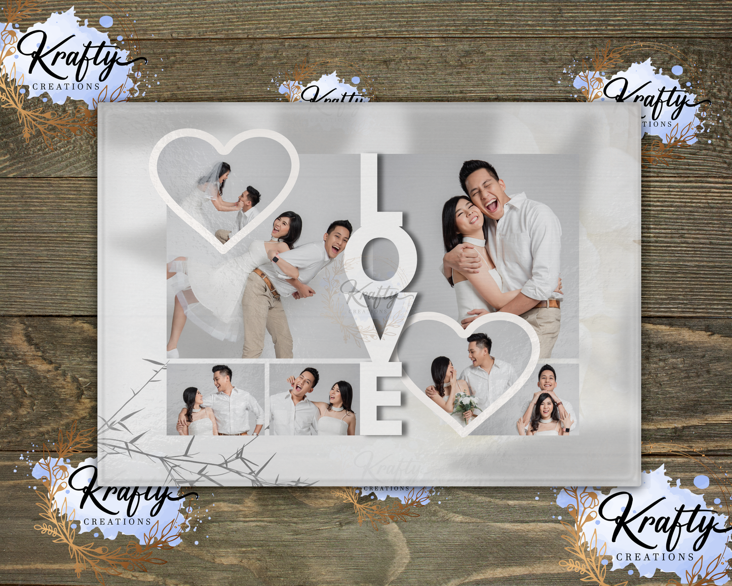 Love Photo Glass Chopping Board - Large 28x30cm