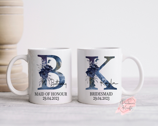 Floral Initial Mugs - Blue or Pink