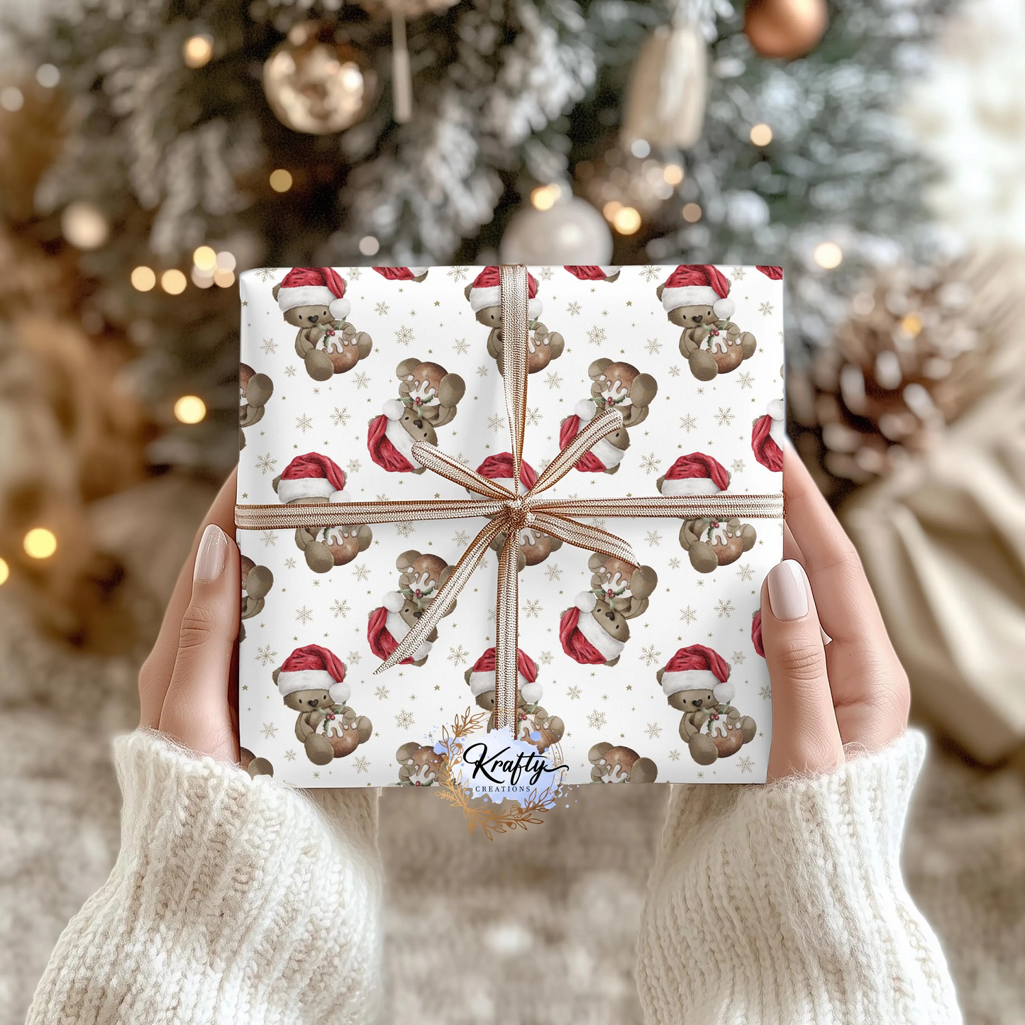 Santa Bear Pudding Wrapping Paper - 2m Roll