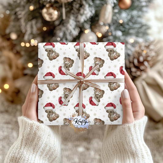 Santa Bear Pudding Wrapping Paper - 1m Roll