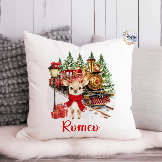 Reindeer Train Cushion
