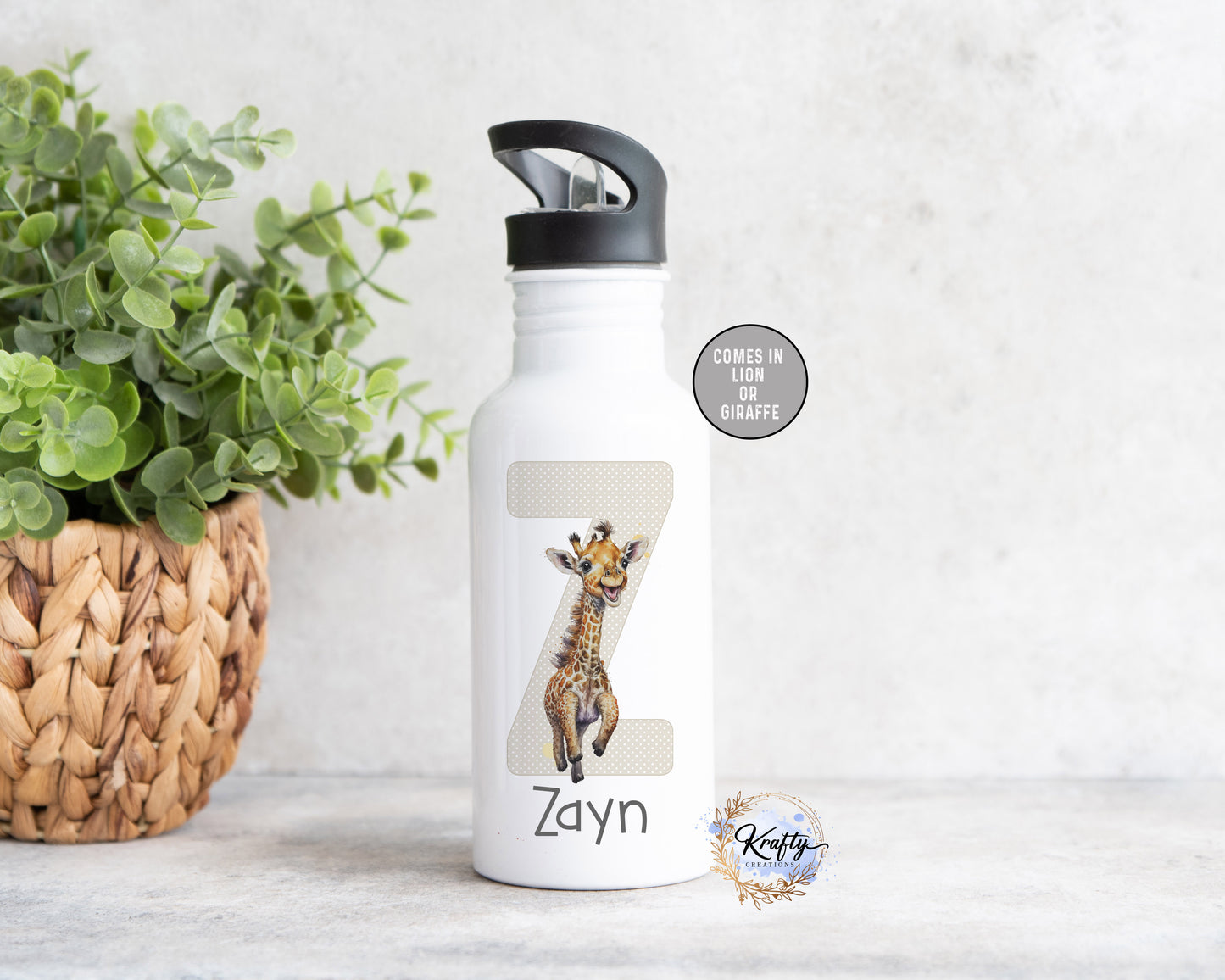 Giraffe & Lion Alphabet Water Bottle