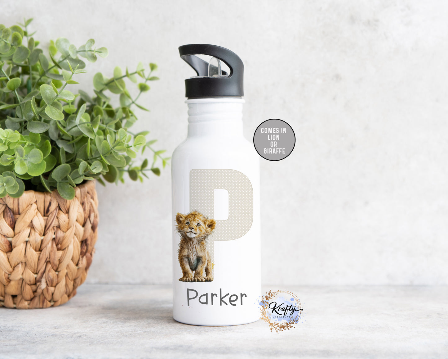 Giraffe & Lion Alphabet Water Bottle