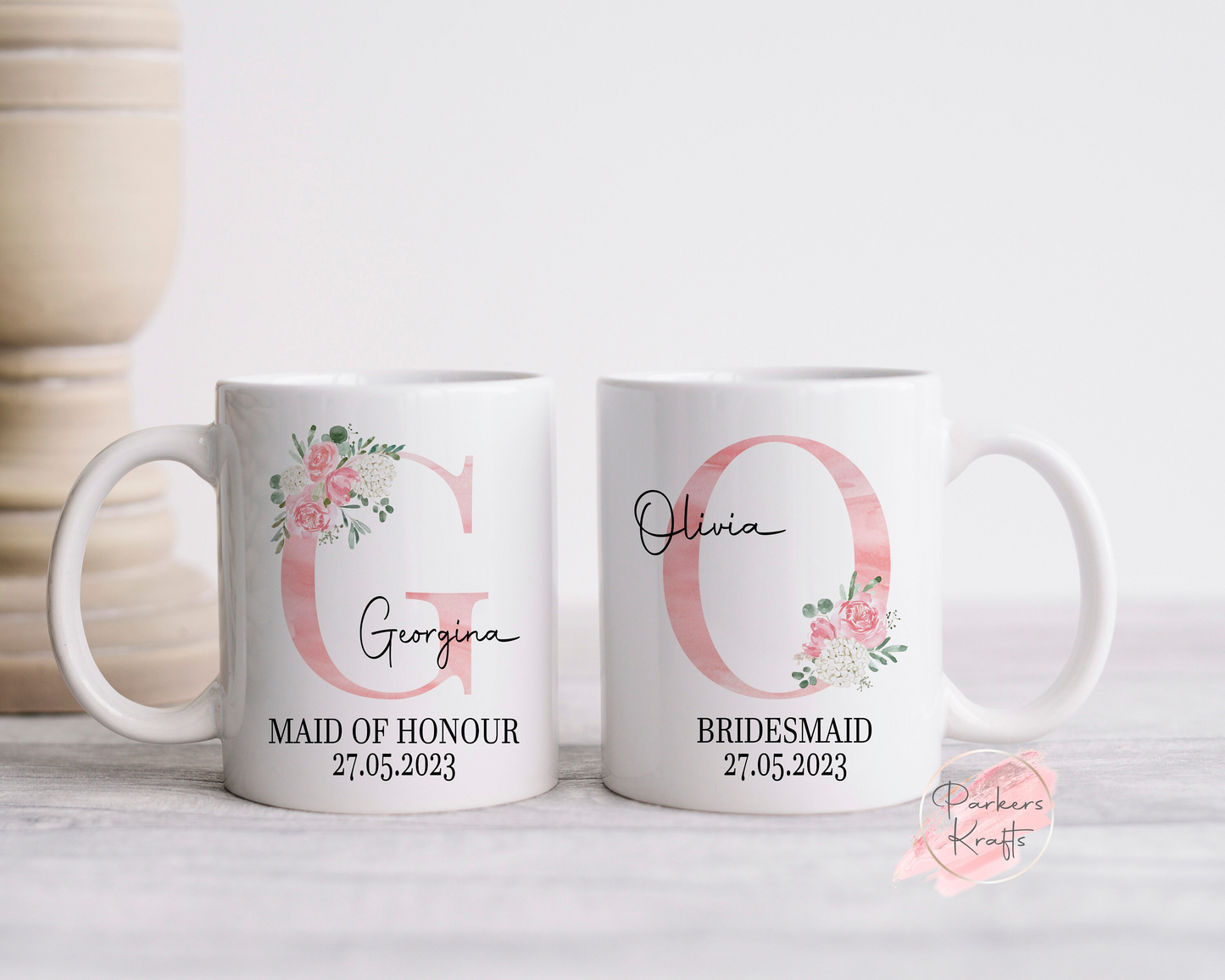 Floral Initial Mugs - Blue or Pink